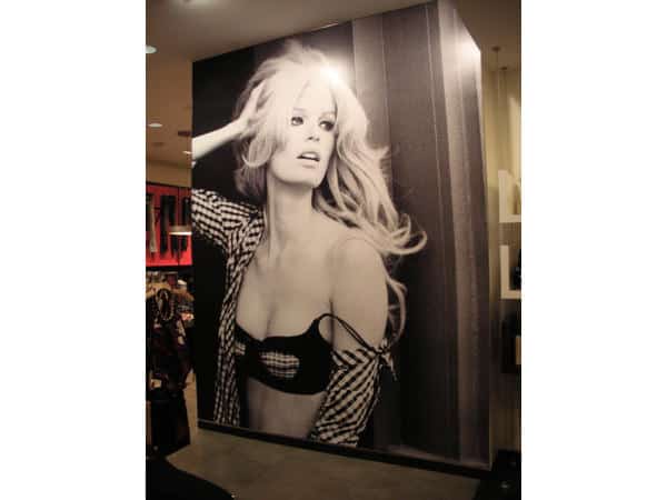 a poster of a woman in a bra.
