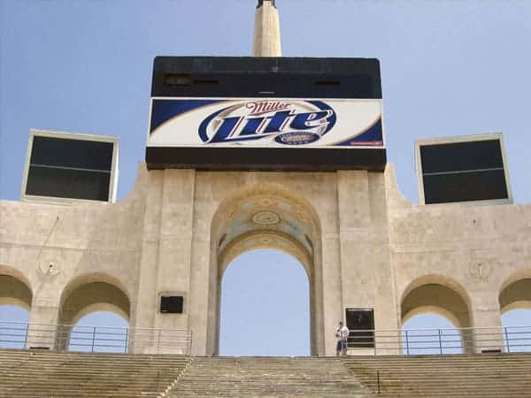 Miller Lite at Coliseum in Los Angeles Platon also creates cost-effective solutions for a variety of outdoor applications like this Miller Lite branding program currently being implemented at the Los Angeles Coliseum.