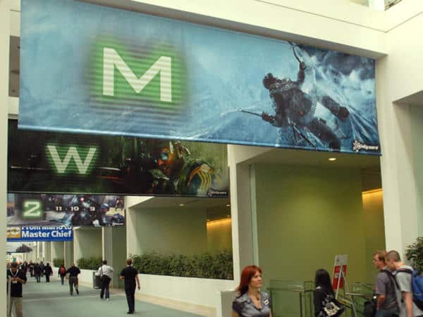 Banners displaying release of new games These two-sided, hanging vinyl banners help guide attendees and announce the release of new games.