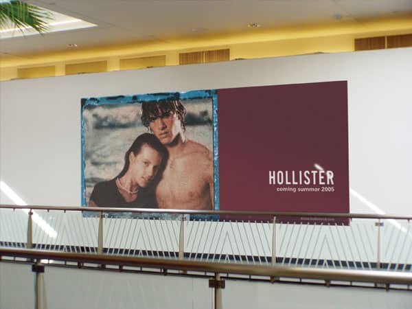 Hollister Barricade display Platon can dress-up barricades with the tightest budgets like this elegant Hollister display.