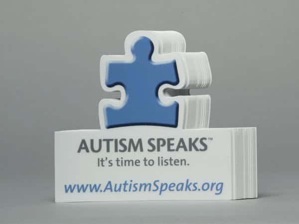 Autism Speaks This die cut printing of Autism Speaks really draws the attention of people.
