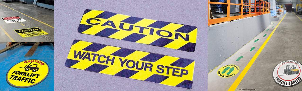 Collage of different industrial floor stickers