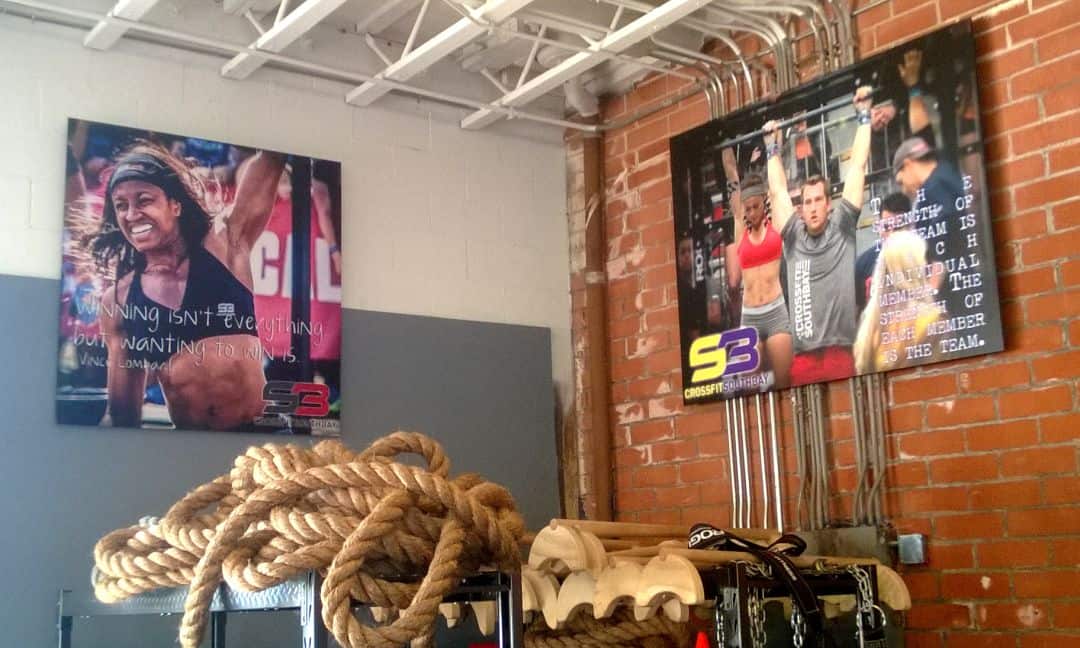 Signs hanging in a gym