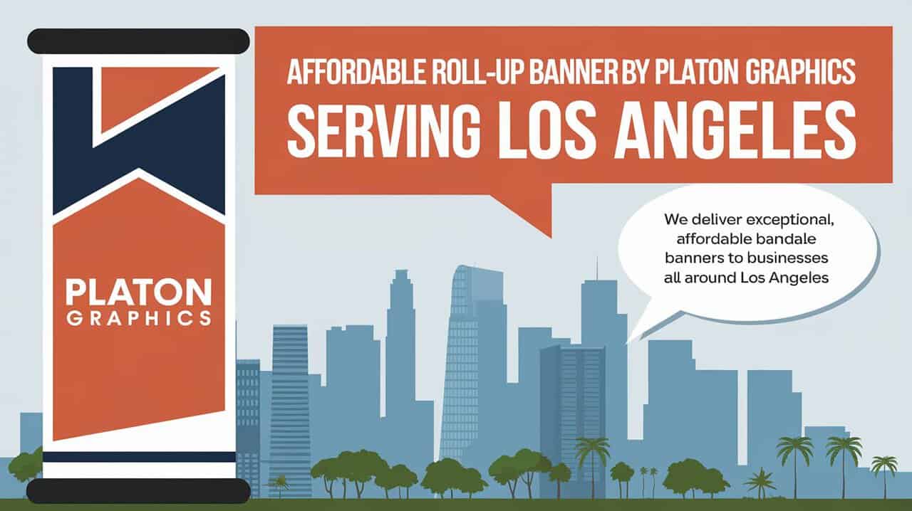 Affordable roll-up banner graphics showcasing services in Los Angeles, designed for effective marketing and visibility