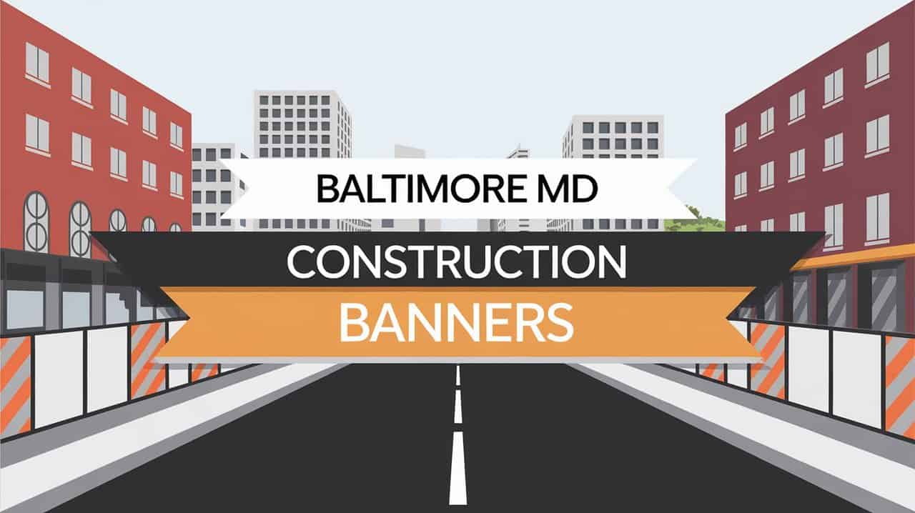 Construction banners displayed in Baltimore, MD, showcasing various projects and developments in the city.
