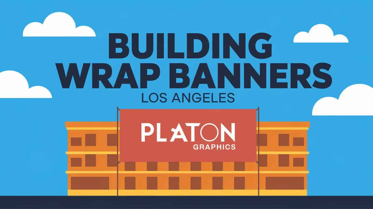 An illustrated image of a multi-story yellow and brown building against a blue sky with white clouds. A large red banner on the building reads