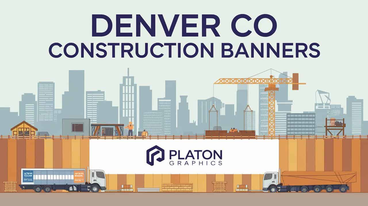 Construction banners displayed in Denver, Colorado, showcasing various projects and developments in the city.