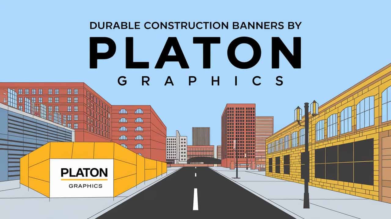 Durable construction banners featuring Platon graphics, showcasing high-quality materials and vibrant designs for effective advertising.