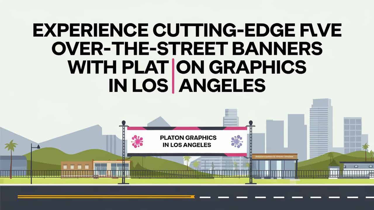 Five street banners featuring flat-on graphics showcasing cutting-edge designs in Los Angeles