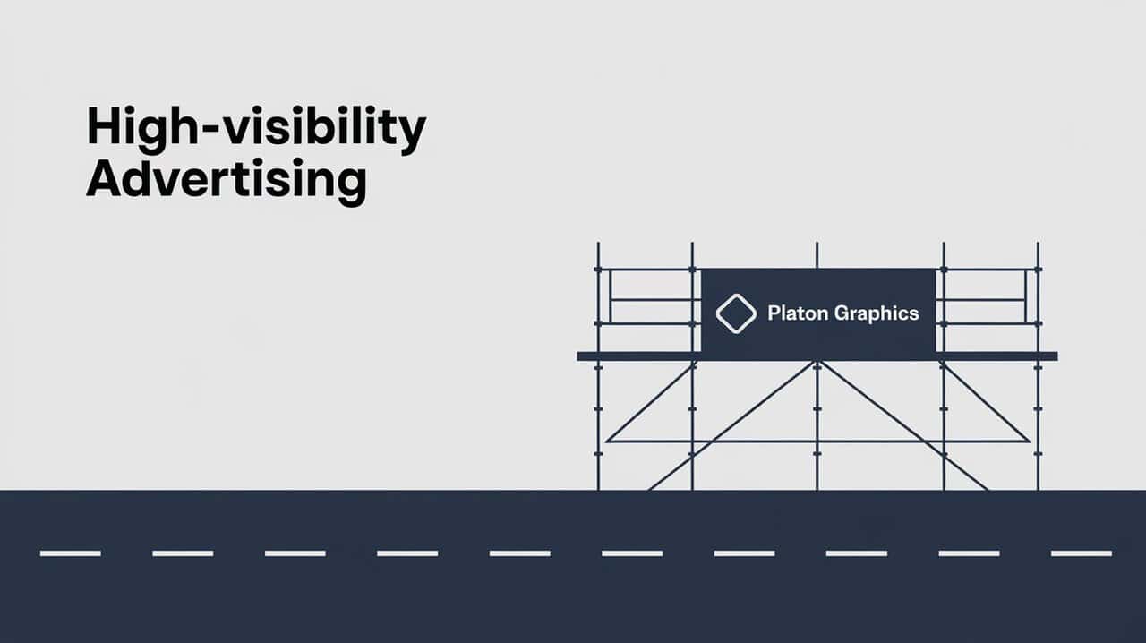 A billboard displaying the phrase 'High Visibility Advertising' prominently against a clear blue sky.