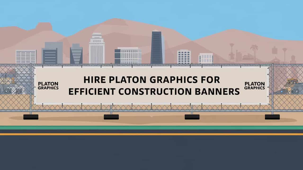A construction banner showcasing Platon Graphics' services for efficient and professional project promotion.