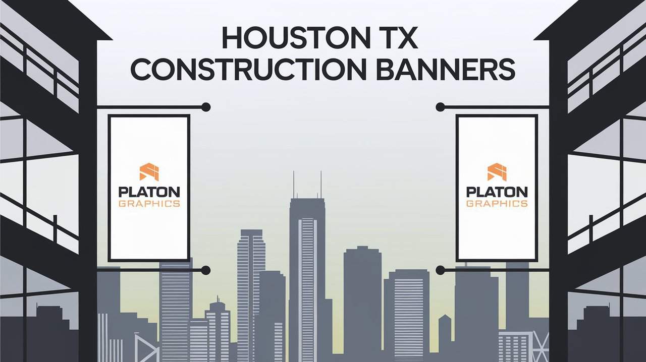 Construction banners displayed in Houston, Texas, showcasing various projects and developments in the city.