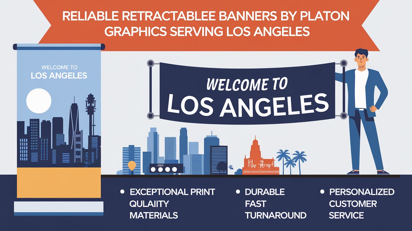 Reliable retractable banners by Platon Graphics, showcasing quality service in Los Angeles for effective advertising solutions