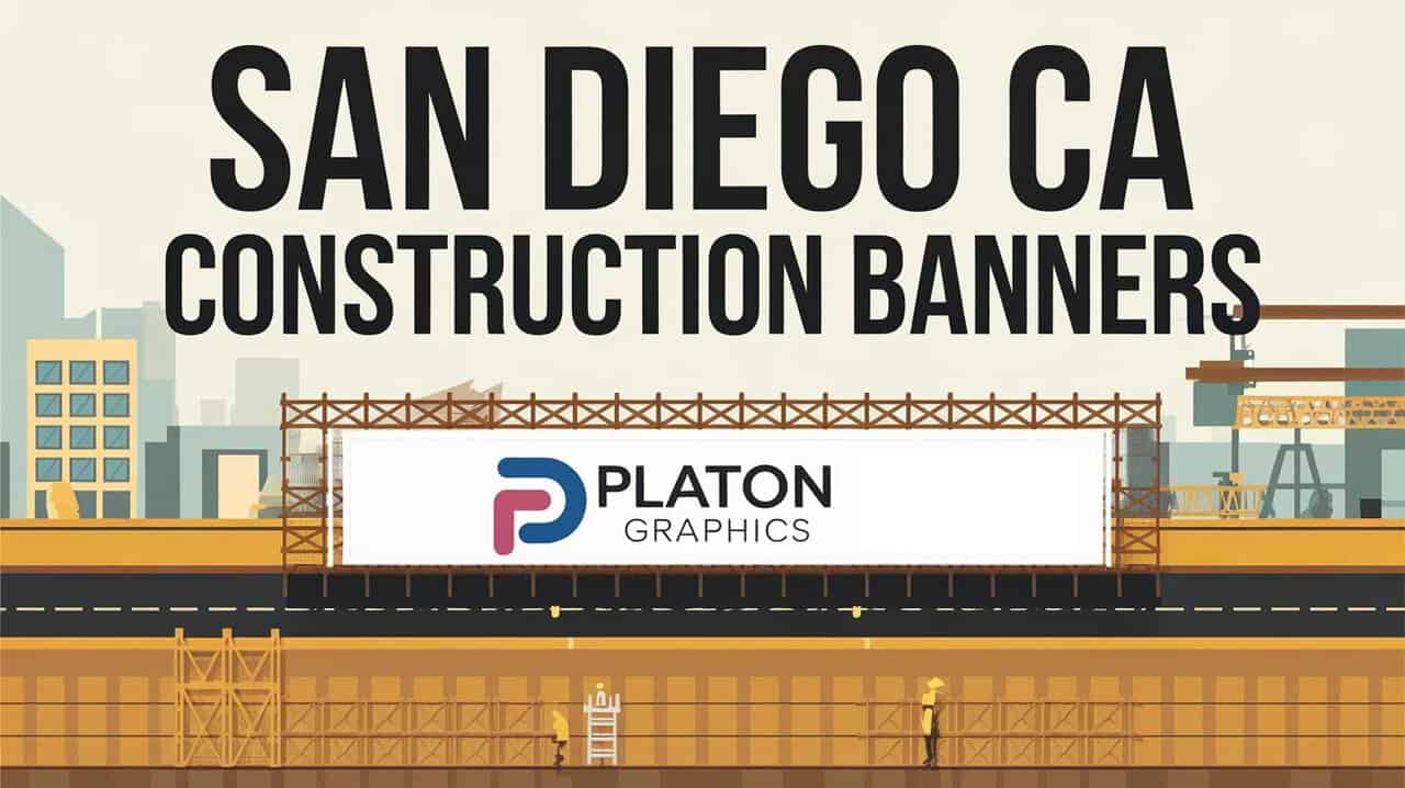 Construction banners displayed in San Diego, showcasing various projects and developments in the city.