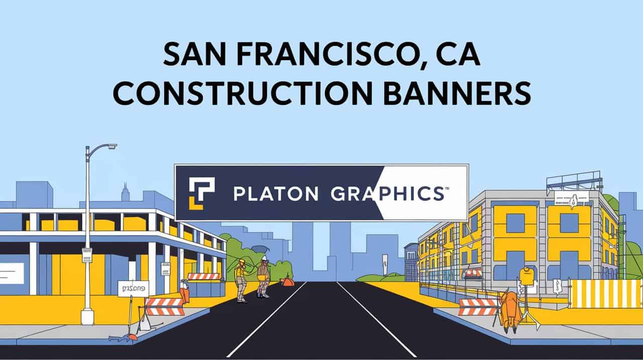 Construction banners displayed in San Francisco, CA, highlighting ongoing development and urban improvement projects.