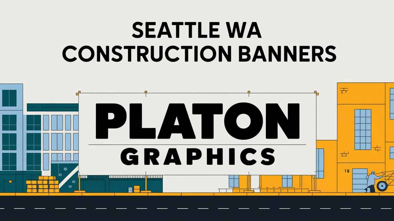 Construction banners displayed in Seattle, WA, showcasing various projects and developments in the urban landscape.