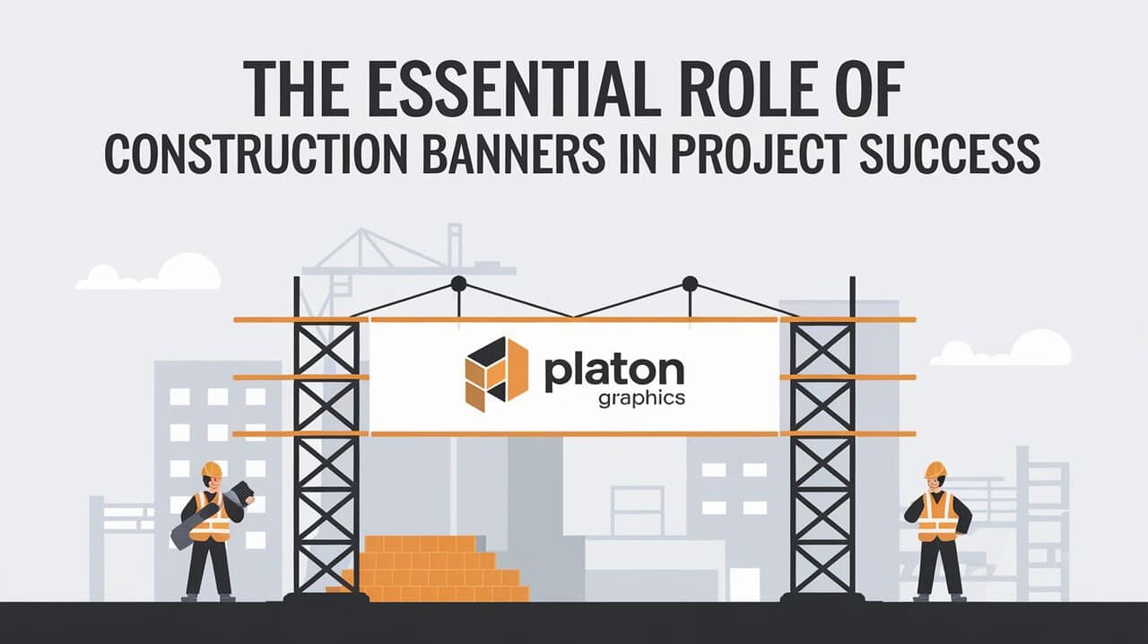 Construction banners prominently displayed at a project site, highlighting their importance in ensuring project success and visibility.