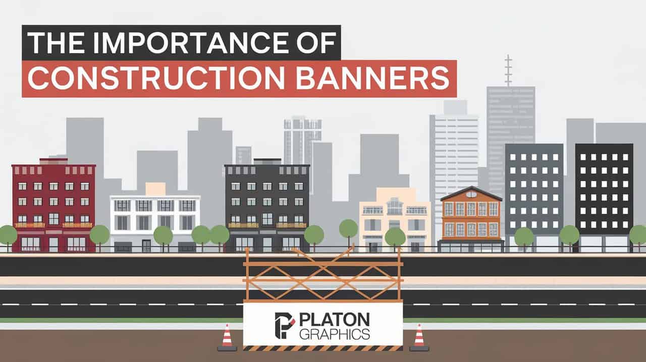 A construction banner displaying safety information and project details, emphasizing its role in communication and awareness.