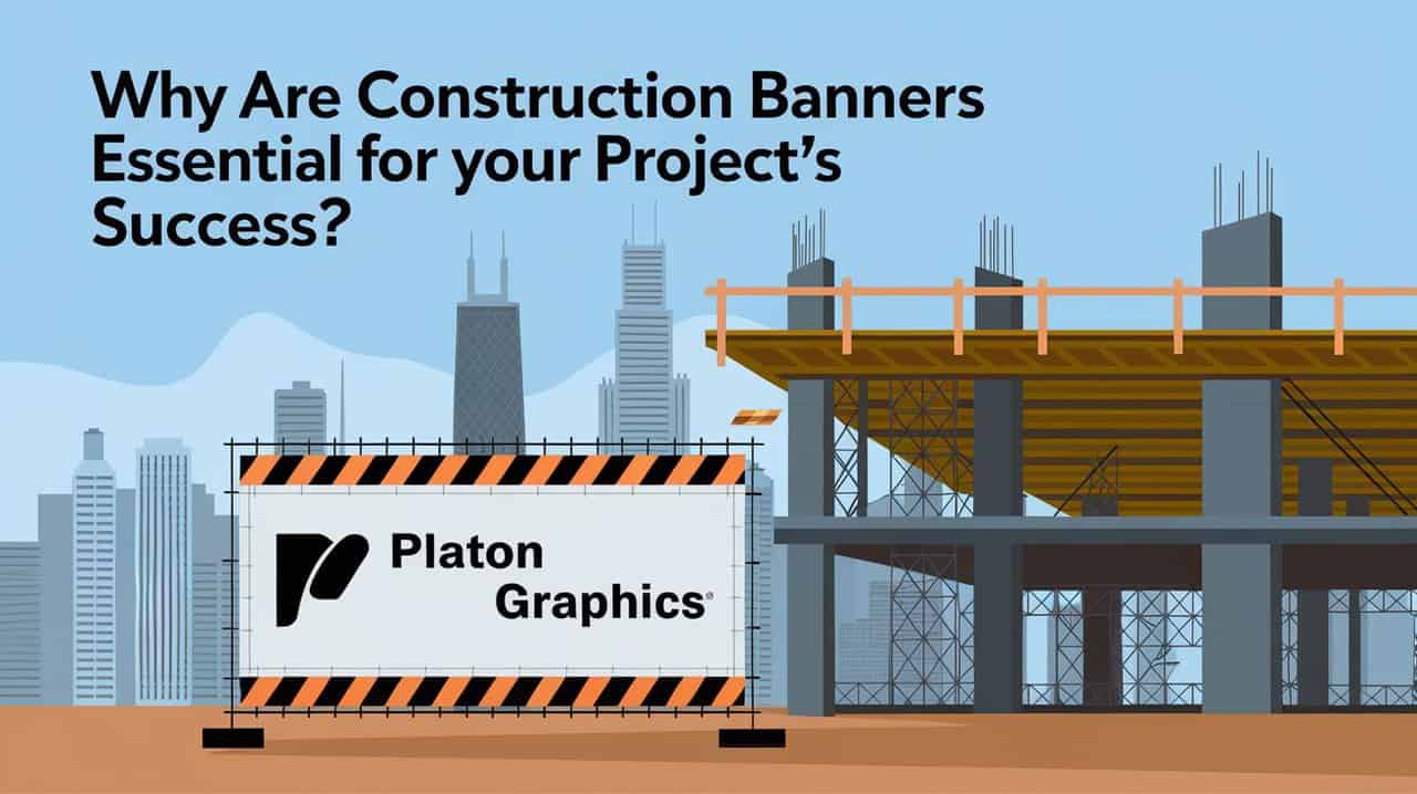 Construction banner highlighting its importance for project success, showcasing visibility, communication, and branding benefits.