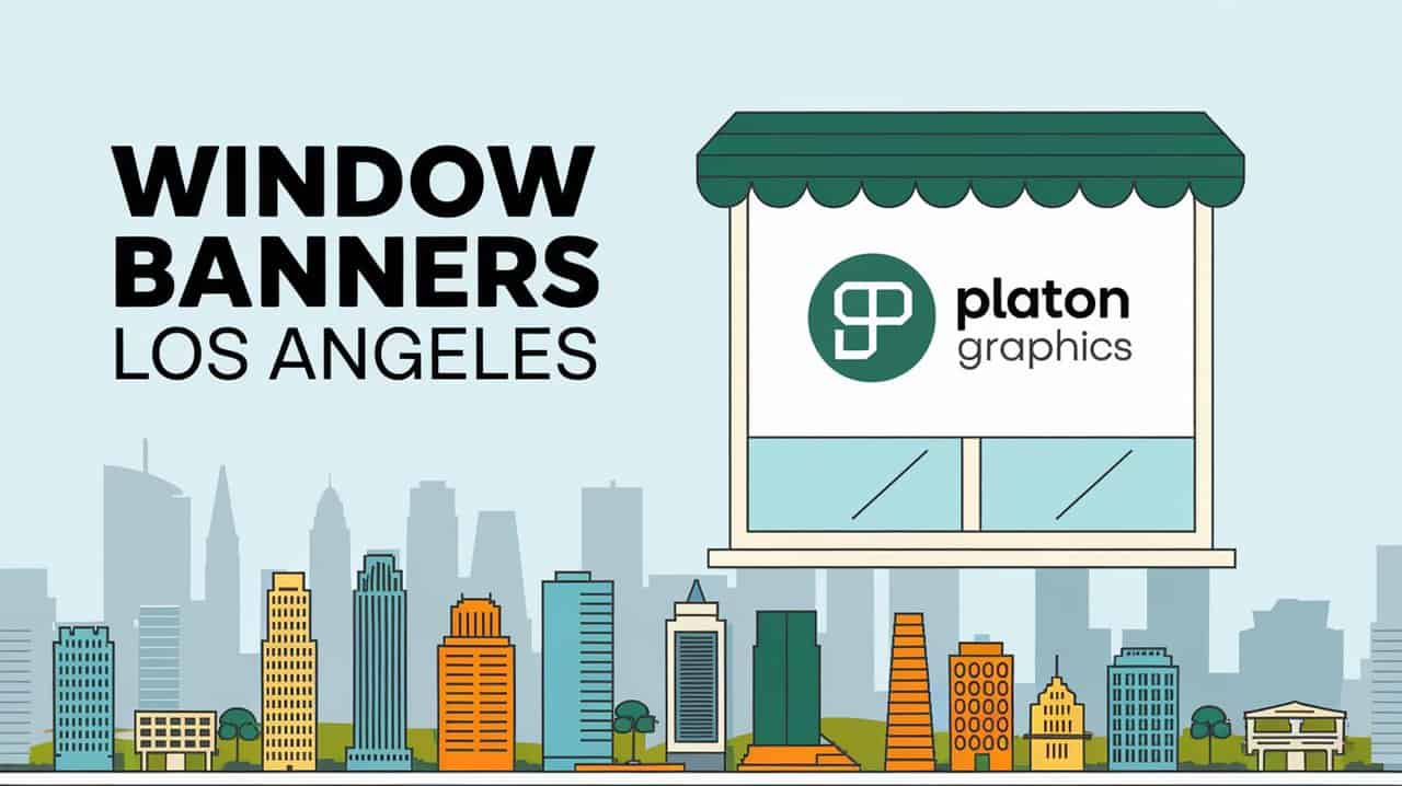 Illustration of a cityscape with various buildings of different heights and colors. In the foreground, there's an extended window banner featuring the